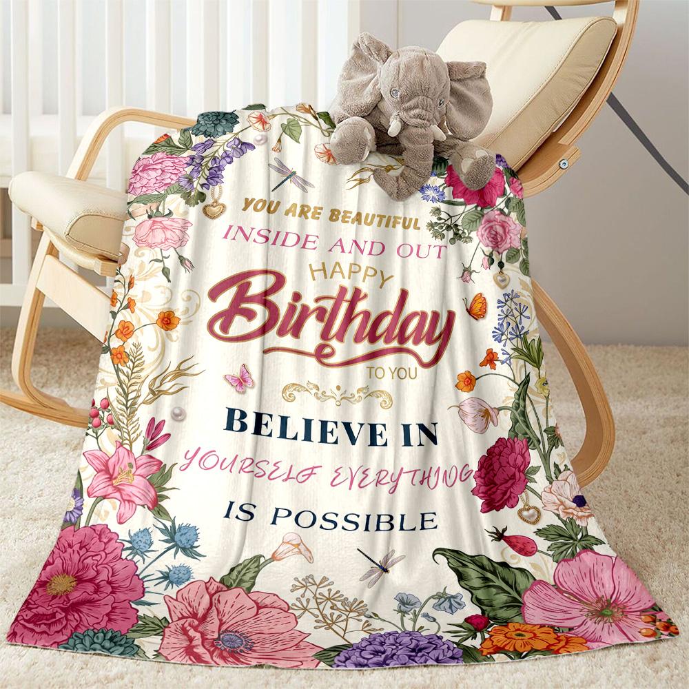 Floral Birthday Celebration Flannel Blanket-Soft and Suitable for Sofas,Beds,Offices,Travel,All Seasons,Great Gift for Holidays and Birthdays.