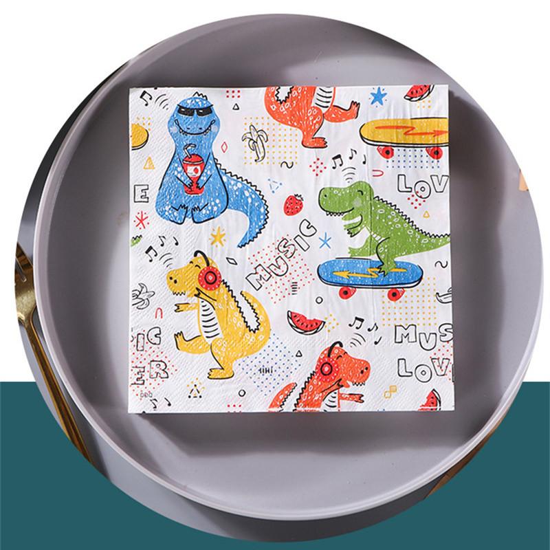 

20 шт./упак. 33x33 см мультяшные животные с принтом для детей, вечеринок, дней рождения, декора, ресторана, салфетки, бумажные носовые платки 20pcs