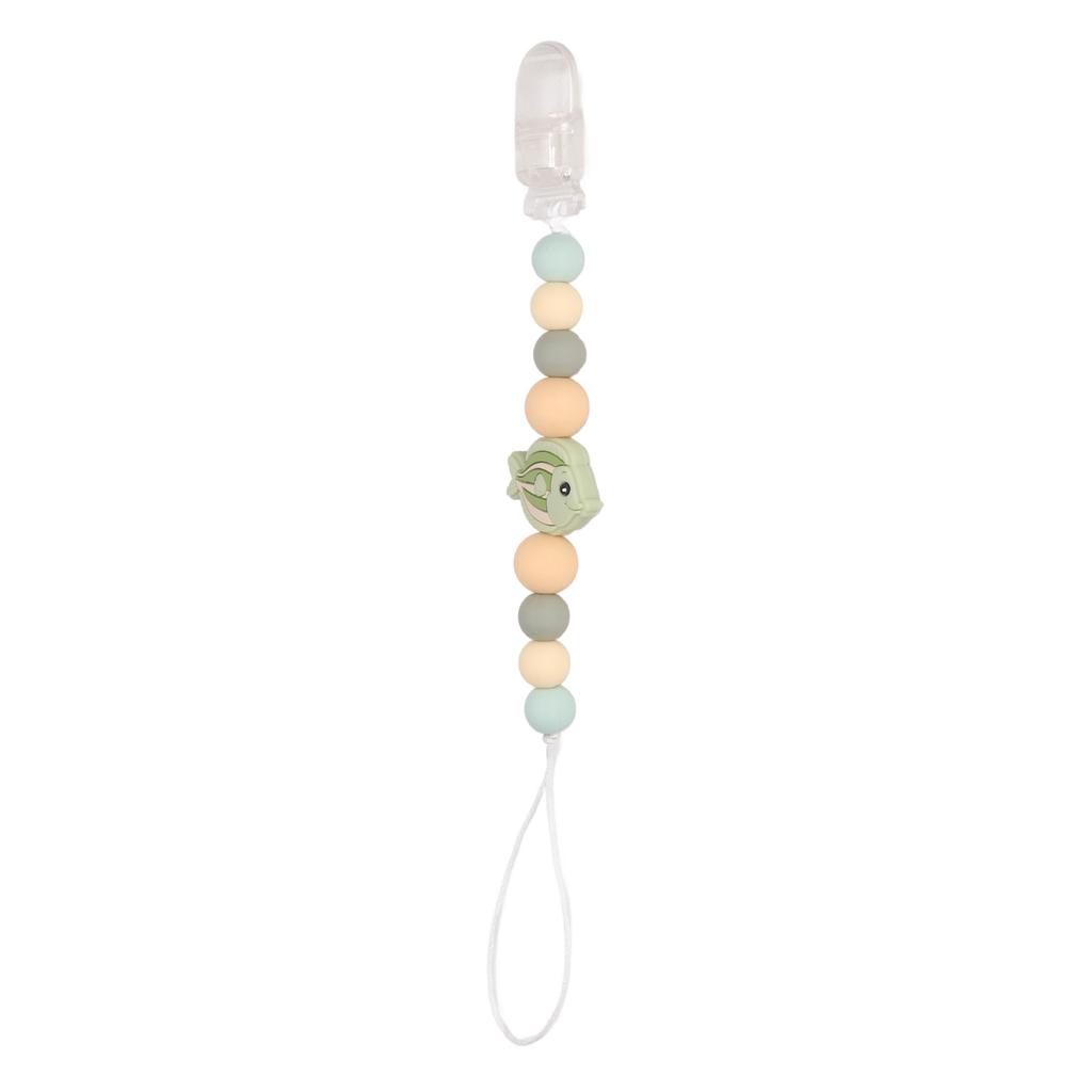 Silicone Pacifier Clip Holder One Piece Design Food Grade Soft Flexible Cartoon Pacifier Chain for Baby Boys Girls Pea Green