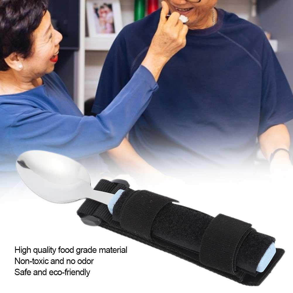 Elderly Care Spoon Arthritis Disabled Patient Dining Scoop Utensil with Auxiliary Strap