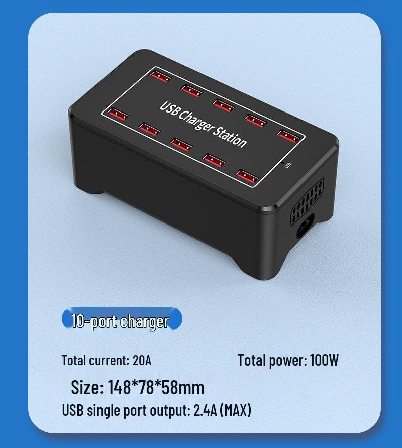 150W Multi-Port USB Charger, 1A/2A, with 10, 15, 20, and 30-Port Fast Charging