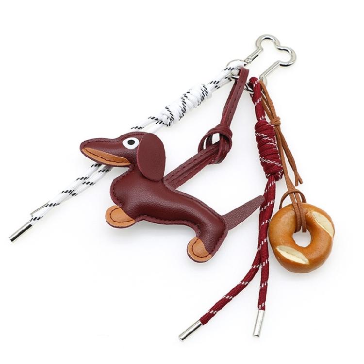 Fashion Keyholders Sausage Dog Keychain Chocolate Keyrings Creative Bag Charm PU Keychain Braided Rope Bag Pendant