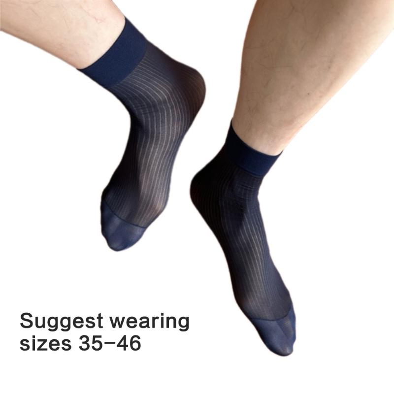 Herren Gestreifte Durchsichtige Business-Kniestrümpfe Bequem Atmungsaktiv Elastisch Formell Anzug Kurze Röhre Nylon Knöchelstrümpfe Strumpfwaren