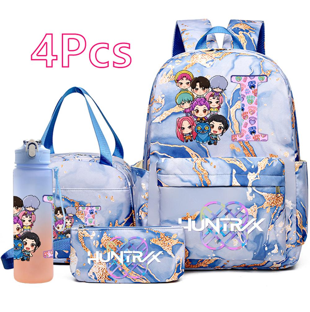 4Pcs/set K-Pop Printed Backpack Handbag Pencil Case 750Ml Water Bottler for Teenager Boy Girl Schoolbag Student Kid Gift Large Capacity Bookbag