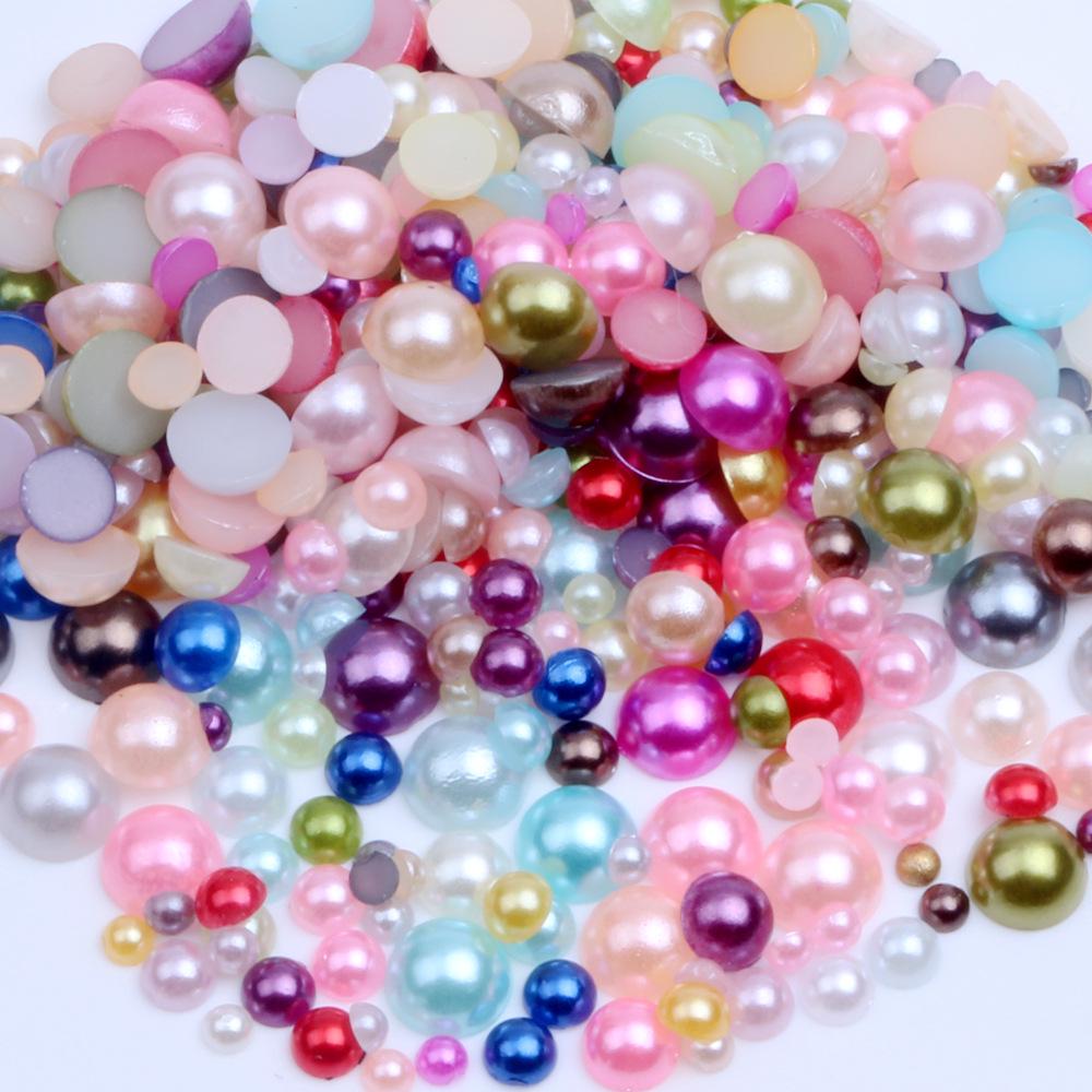 Mixed Size Flat Back Half Round Pearls (2-5mm) - DIY ABS Imitation Beads, Small Pack of 1000 Rhinestones