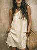 women's Solid Color Asymmetric One Shoulder Linen Texture Loose Pocket Short Mini Vacation Dress