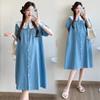 Summer Denim Maternity Dress with Doll Collar - Lightweight, Breastfeeding-Friendly Long Skirt
