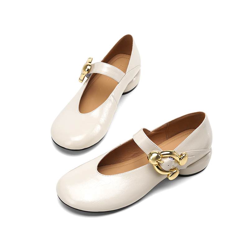 Krazing Pot Sheepskin Fashion Summer Spring Autumn Med Heels Metal Buckle Women  European Design Round Toe Pumps