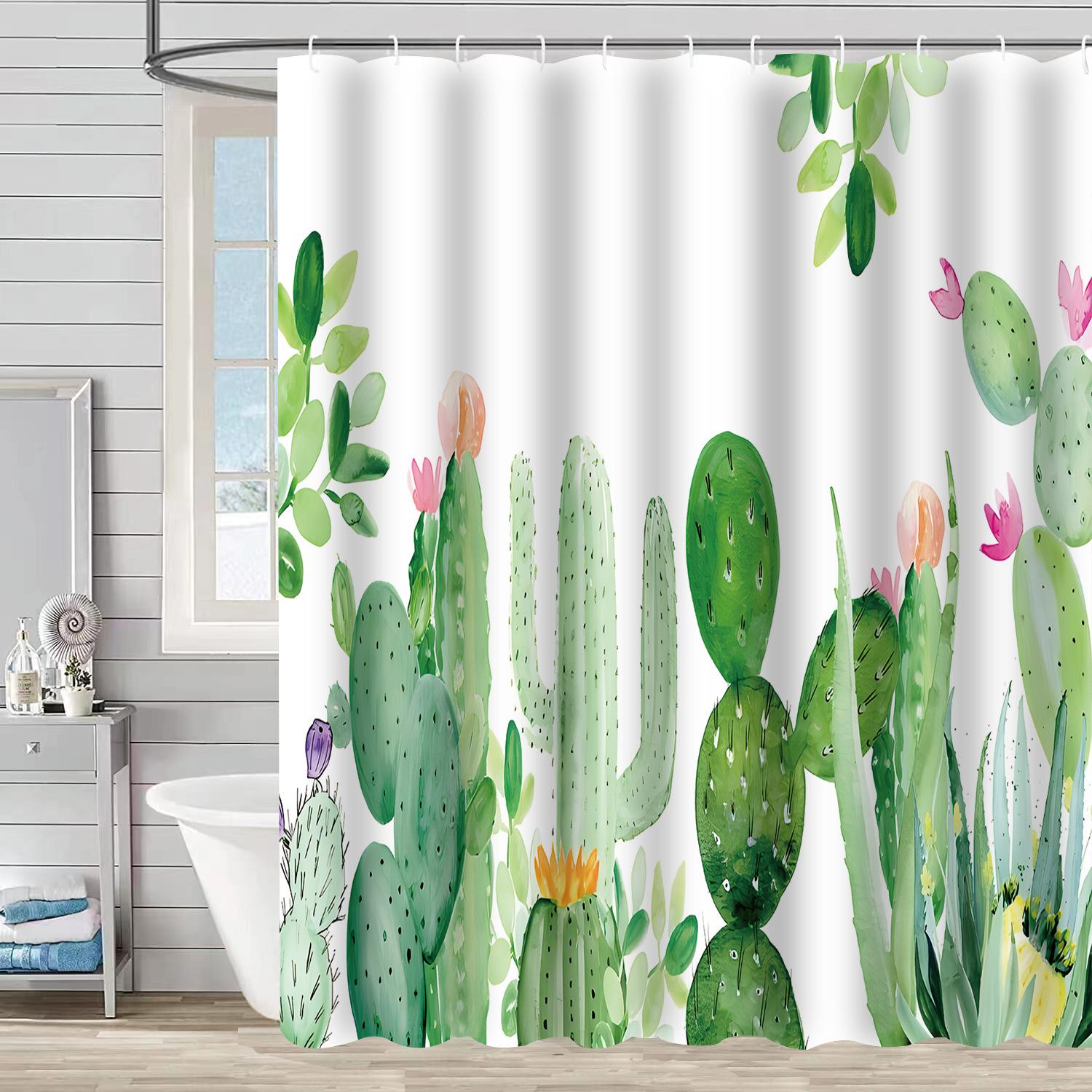 

Shower Curtain Waterproof and Mildew-proof Digital Printing Cactus Bath Shower Curtain Bathroom Partition Curtain Free Punching shower curtain 150 * 180