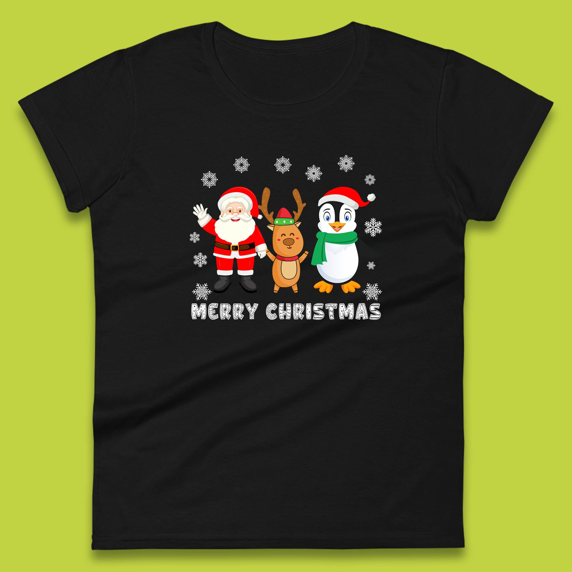 

Merry Christmas Penguin Womens T Shirt Mens Tops Tees Unisex Santa Claus And Reindeer Top 2XL