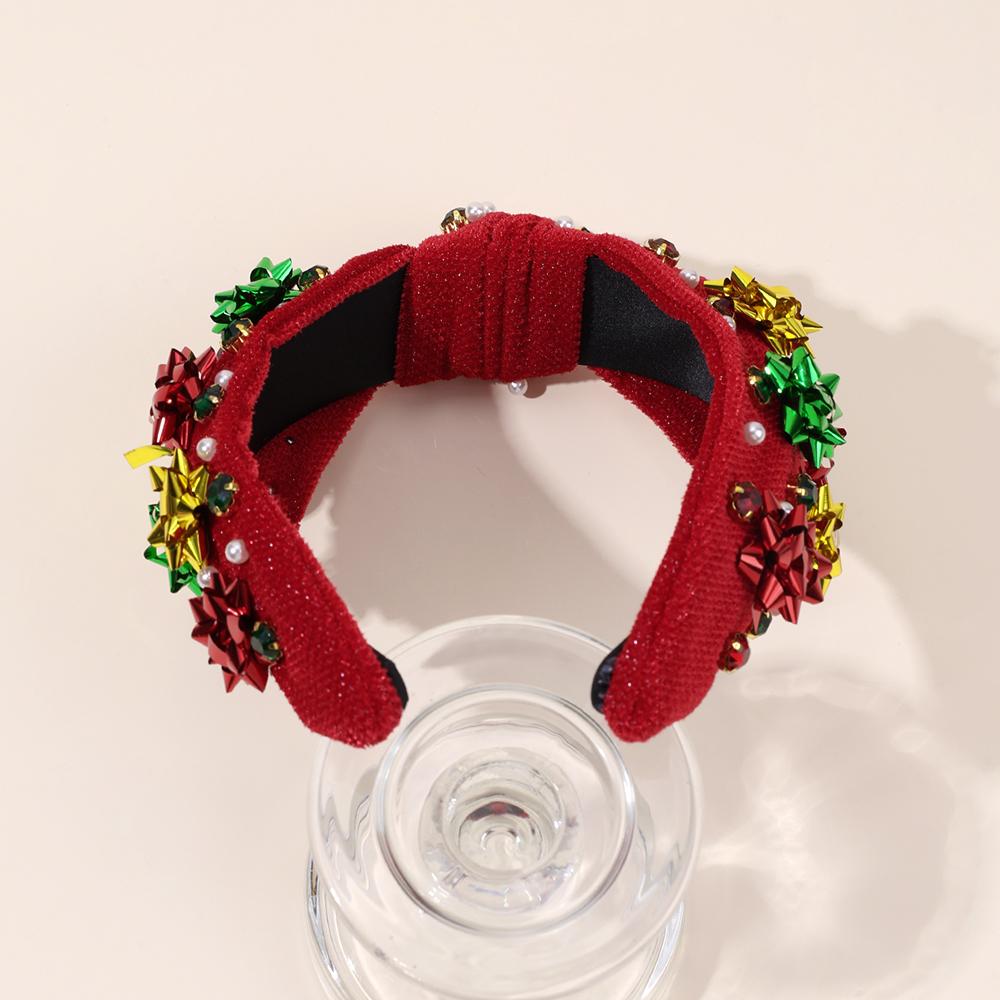 Neujahrsknoten Breites Stirnband Weihnachtsflocke Samt Strasssteine Perlen Haarreif Für Damen Mädchen Weihnachten Kopfschmuck Zubehör