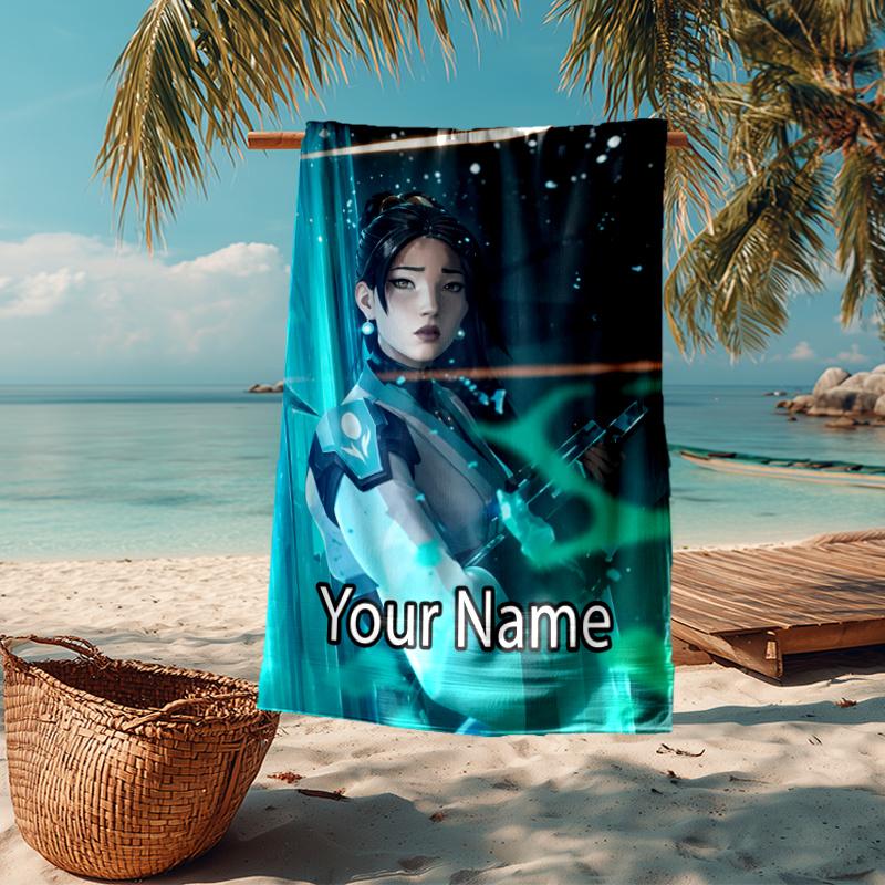 Custom Name Ultra-Soft Beach Towel with Valorant Theme,Ideal for Pool - Camping, Diving - Perfect Travel Essential, Vibrant Beach Towel.