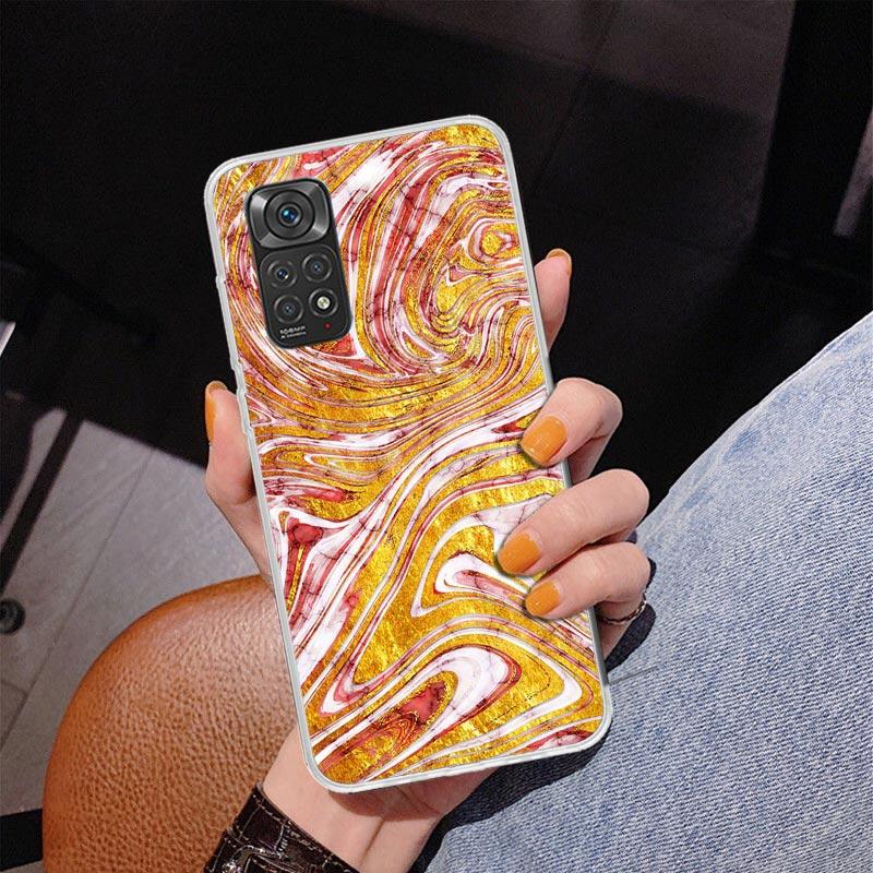 Fashion Gold Pink Geometric Marble Phone Case For Xiaomi Redmi Note 15 14 13 12S 12 11 Pro Plus 14S 11S 11E 10 10S 11T 5G Person