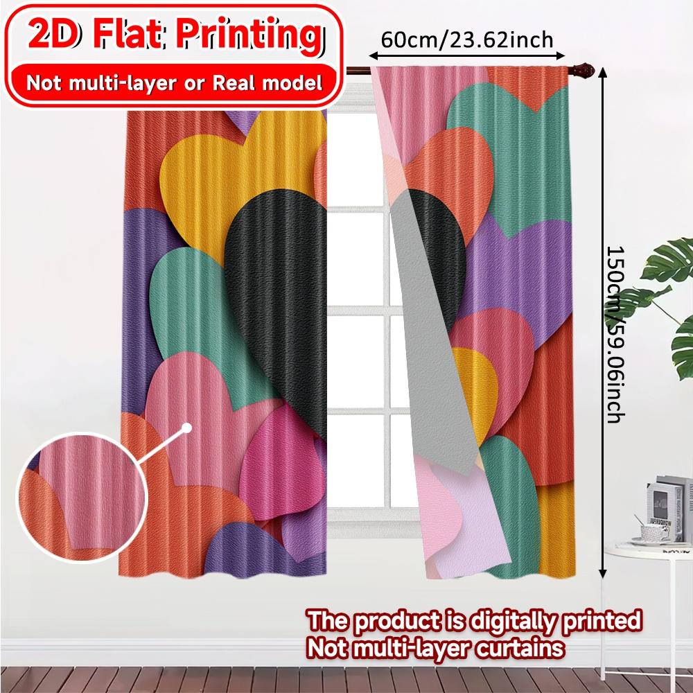 2D Flat Printing  2pcs Heartburst Spectrum Popular Curtain Durable 100% Polyester Fabric Curtains Holiday Ldeal for Study   Living