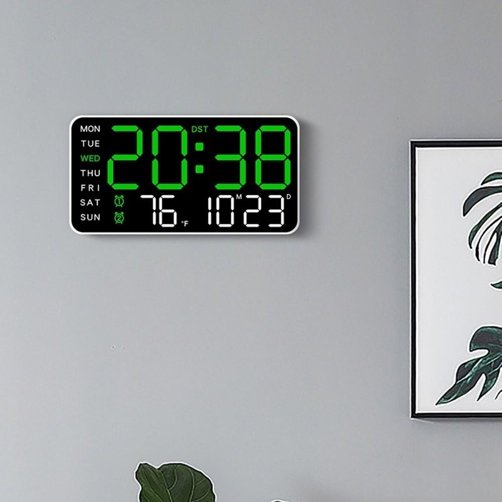 Voice Control Digital Wall Clock Week Date Display Temperature Display LED Alarm Clock 12/24H Format Brightness Adjustable