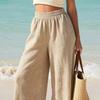 Women Trousers Elastic High Waist Straight Wide Leg Long Pants Pure Color Loose Fit Summer Casual Trousers Daily Wear
