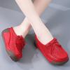 Damen Sandalen mit Höhenabsatz Plateau Loafers Rot Slipper zum Hineinschlüpfen Lässige Clogs Blume Leder Weiße Schuhe für Mutter