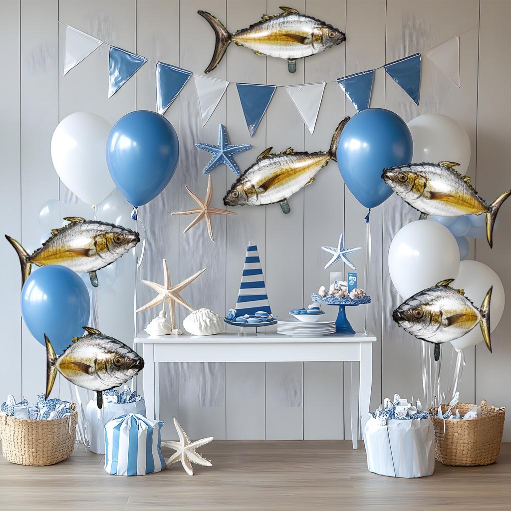 10Pcs Realistic Tuna Inflatable Balloons Aluminum Foil Ocean Fish Party Decorations Fishing Theme Birthday Supplies