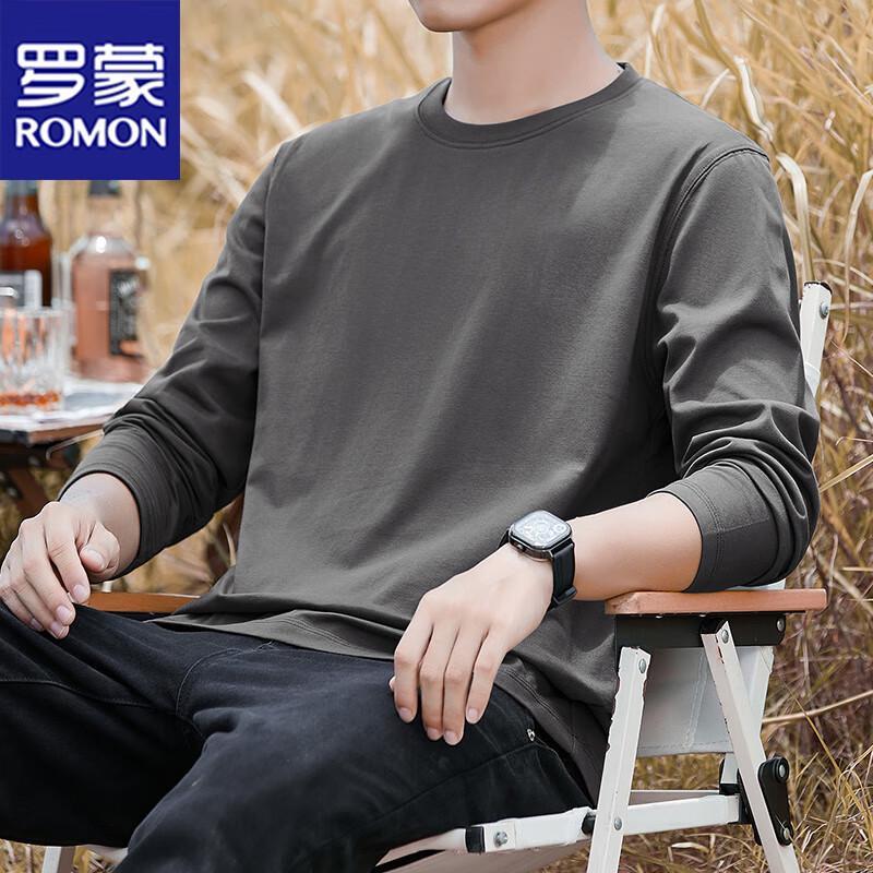 ROMON Men's Essential Solid Long Sleeve Round Neck T-Shirt