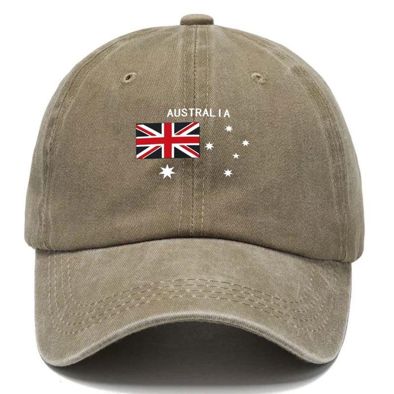 Adjustable Washable Vintage Baseball Cap Featuring The Word AUSTRALIA And Elements of The Australian Flag