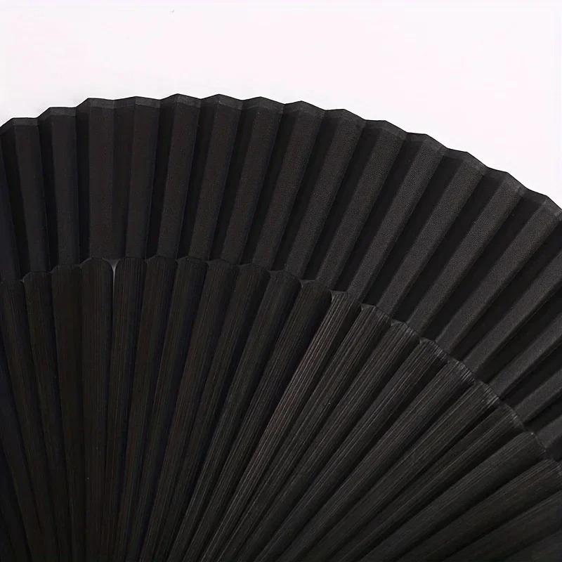 1pc Vintage Handmade Bamboo Folding Fan, Black Traditional Chinese Japanese Style, Lightweight for Wedding Photography Decor