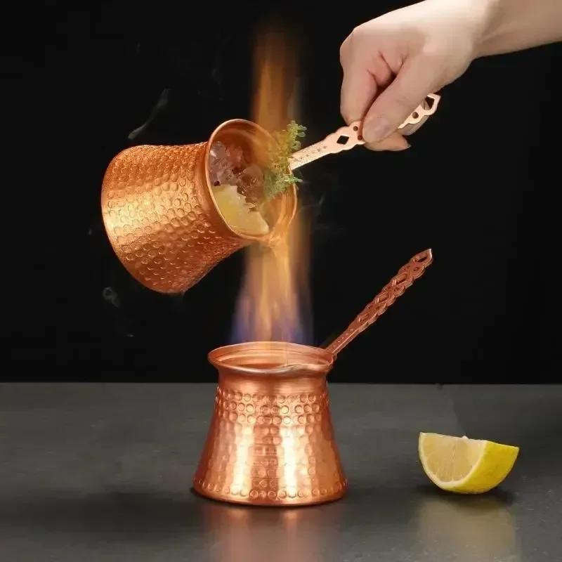 Turkish Coffee Pot Hand Hammered Copper Drip Coffee Maker Milk Thermos Cup Mocha Pot Brass Handle Coffee Accessories