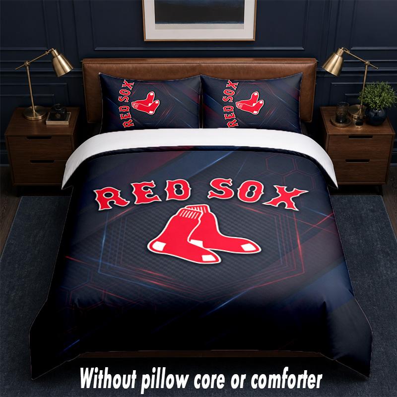 Boston Red Sox Design Bed Bedding Set 1 Duvet Cover + 2 Pillowcases Soft Breathable Household Bed Linens