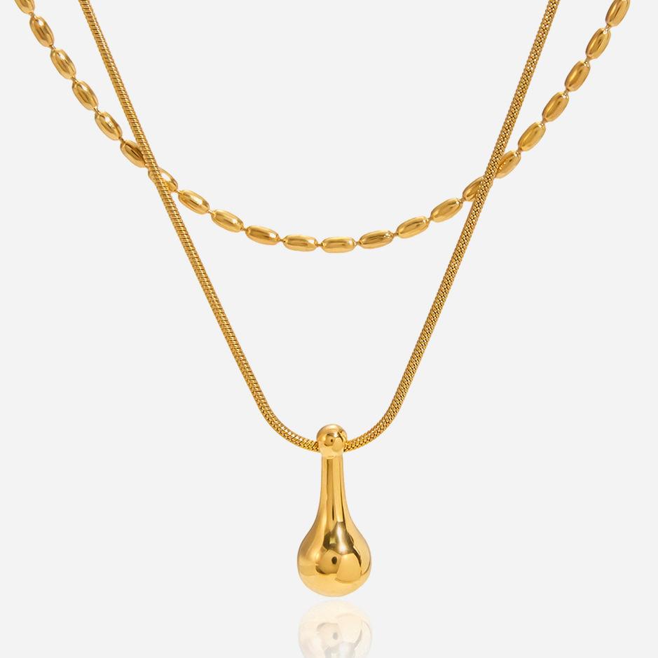 Design classic style 18K gold drop-shaped pendant double-layer versatile necklace jewelry