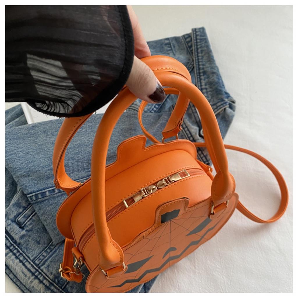 Halloween, Bags, Contrasting Colors, Women's Bags, Single Shoulder Bags, Small Round Bags, Funny Bags, Pumpkin Bags