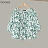 ZANZEA Women Summer Floral Print U Neck Lantern 3/4 Sleeve Blouses