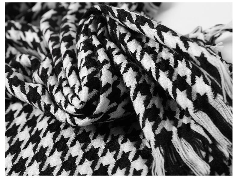 Inner Mongolia Houndstooth Wool Shawl: Dual-Use Long Tassel Scarf for Women - Autumn/Winter Collection.