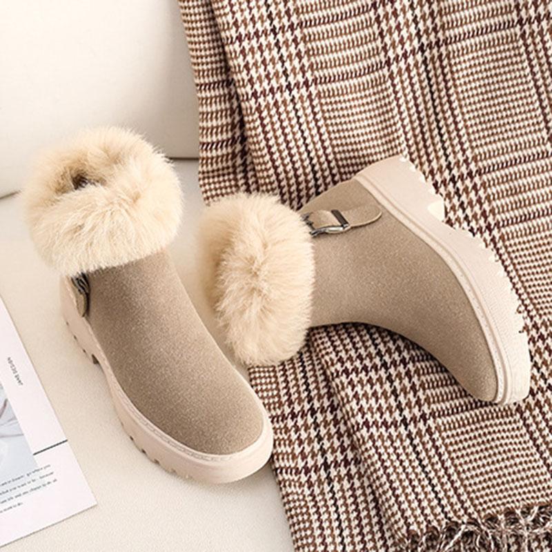 Fashion Winter Snow boots women luxury rabbit fur short botas nubuck flock ins cotton shoes plush furry botte femme 40-43 plus size