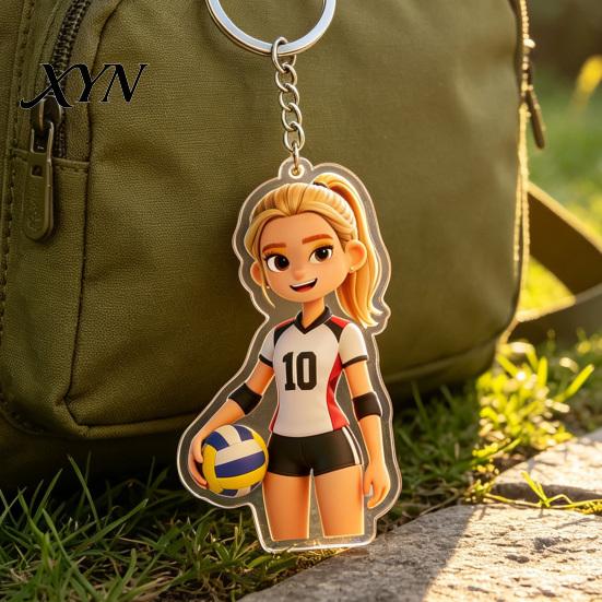 Hängender Schlüsselanhänger Anhänger Acryl Volleyball Mädchen Schlüsselanhänger, Cartoon Spieler Auto Schlüssel Leichtes Charm-Ring, Schultaschen Rucksäcke Geldbörsen Sport
