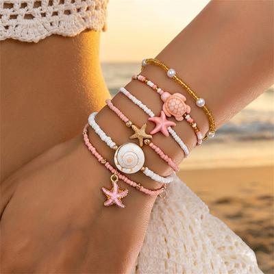Conjunto de Pulseras de Abalorios de Estrella de Mar y Concha de Tortuga Estilo Bohemio para Mujer Pulseras Apilables Multicapa Hechas a Mano Joyería para Fiesta de Playa de Verano