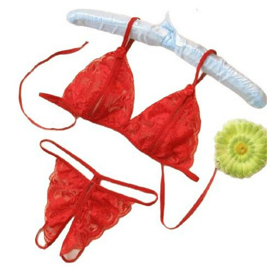 Alluring Lace Transparent Thong & Bikini Set