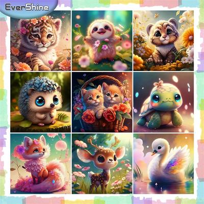 EverShine 5D DIY Elmas Boyama Kaplan Kedi Yapay Elmas Resimleri Mozaik Hayvan Çapraz Dikiş Seti Nakış Karikatür Duvar Çıkartmaları
