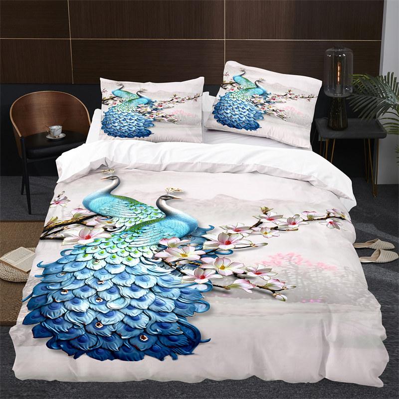 Peacock Duvet Cover Collection King Size Cute Animal Theme Bedding Collection Print For Adults Teens Soft 1 Comforter Cover With 2 Pillowcases