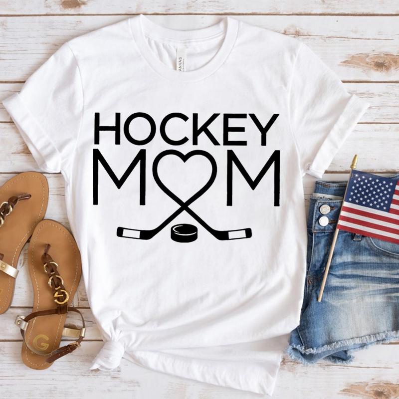 Women Fashion Hockey Mom Print T-Shirts Fashion Casual Short Sleeve Daily Outdoor Shirt Tops Mother's Day Gift