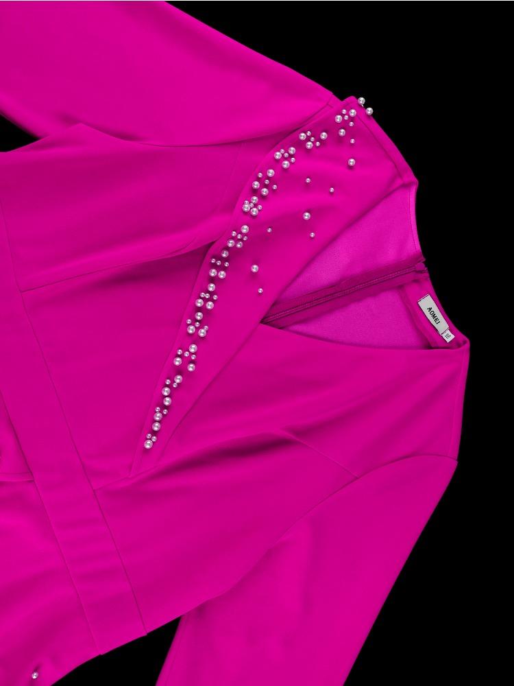 Elegantní dámské áčkové šaty s límečkem, korálkováním, dlouhým rukávem, patchworkem, plisované, večerní, na párty, pro svatebního hosta