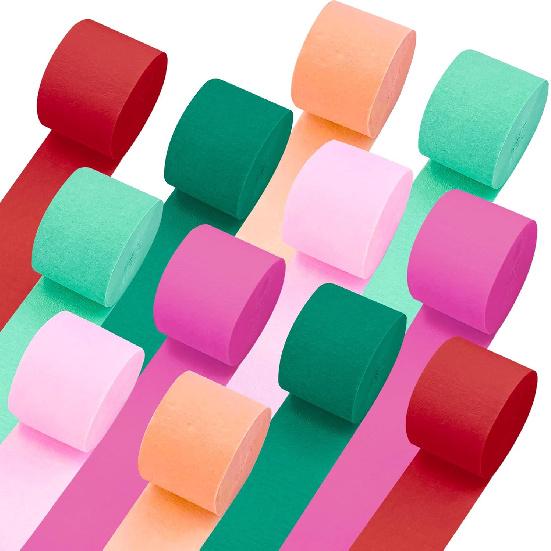 Бумажные ленты из крепа – 12 рулонов, Декор для вечеринки (6 цветов, по 2 каждого), 1,8 дюйма x 82 фута в рулоне – для дней рождений, свадеб, детских праздников, 12 Rolls Color 1