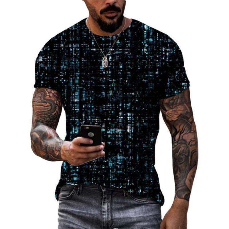 Nuova T-shirt da Uomo Tecnologia Motivo Digitale Street Hip Hop Trend Top Girocollo Personalità Moda Casual Manica Corta Abbigliamento