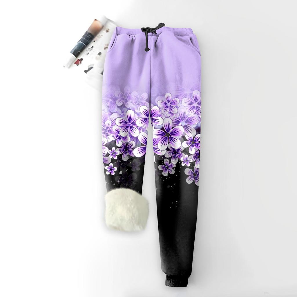 Damenmode Bedruckte Sporthose Locker Verdickte Dicke Fleece Warme Hose