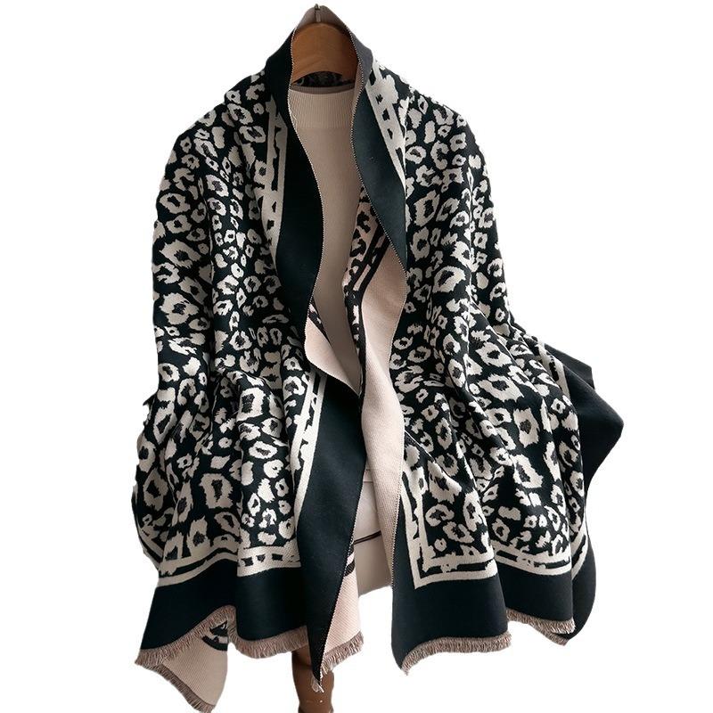 Light Luxury Warm Versatile Shawl Dual-Purpose Cape Korean Version Printed Leopard Print Texture Thickened Scarf Women