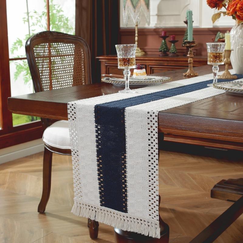 Boho Farmhouse Linen Table Runner–Rustic Macrame with Tassels,Burlap&Cotton Blend for Baby Shower Home Decor and Holiday Events