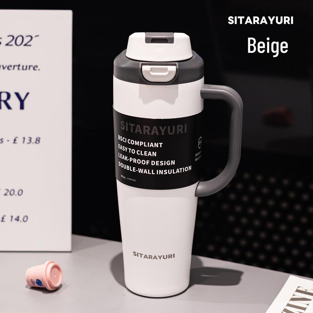 SITARAYURI Isolierter Auto-Kaffeebecher aus 304 Edelstahl mit Griff, Großes Fassungsvermögen