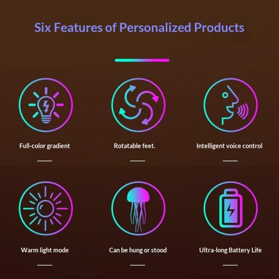 Floating Jellyfish Lamp Voice And Sound Activated Night Light USB Rechargeable Color Changing Ocean Mood Light