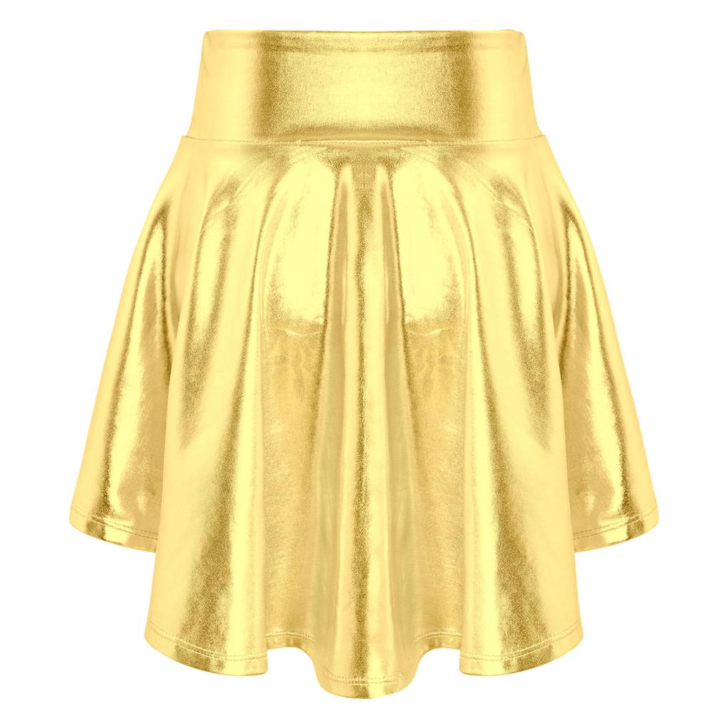 Girls Elastic Waist Ruffle Dance Skirt Bronzing Cloth Irregular Hem Stylish Performance Skirt