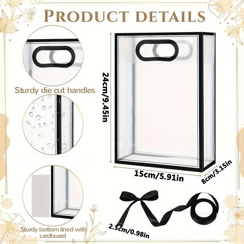 8pcs Transparent Gift Bags with Die-Cut Handles Reusable PVC Plastic Bags with Black Ribbon for Weddings Birthdays Graduations Gifts Self-tying Ribbon