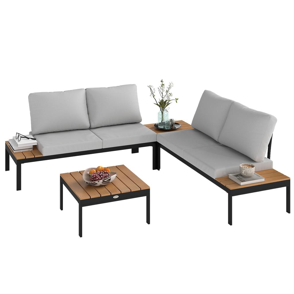 Four-Piece Garden Corner Sofa Set with 2 Loveseats and 2 Coffee Tables - Teak