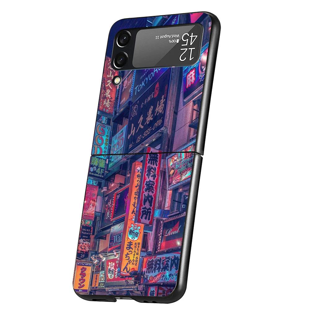 Anime Aesthetic Scenery Case Phone Cover for Samsung Galaxy Z Flip 7 6 5 4 3 5G ZFlip7 ZFlip6 ZFlip5 ZFlip4 ZFlip3 Black Fundas